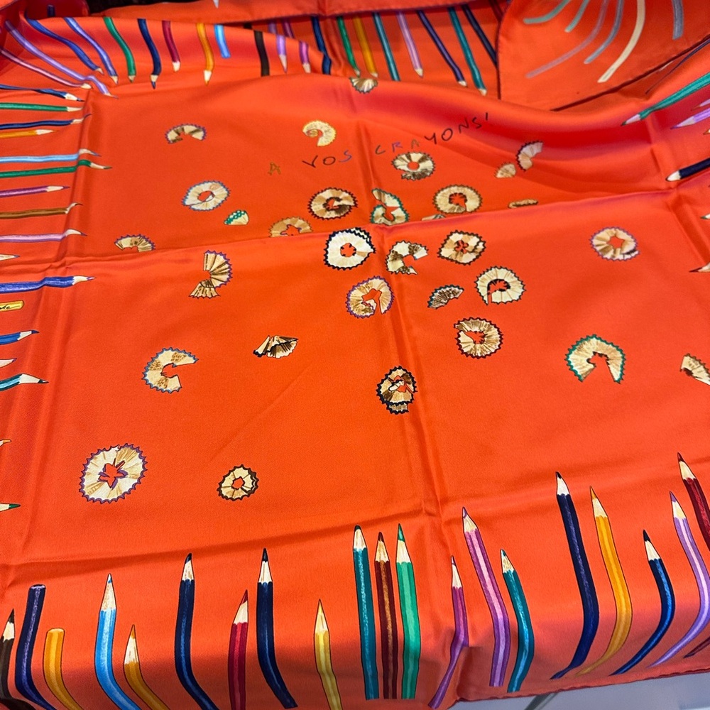 Hermes Orange Pencil Design Scarf (A Vos Crayons!) - Picture 3 of 3
